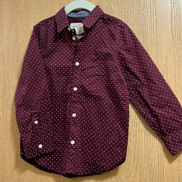 Boys Button-down Shirt - Maroon with White Polka Dots - size 5-6Y - Picture 1 of 4
